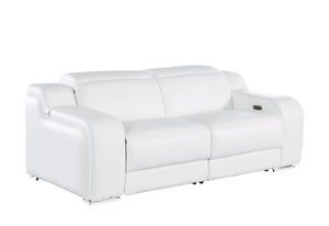 HomeRoots 76" White and Silver Italian Leather Power Reclining Loveseat - Luxurious Comfort & Modern Design 633747