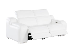 HomeRoots 76" White and Silver Italian Leather Power Reclining Loveseat - Luxurious Comfort & Modern Design 633747