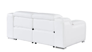 HomeRoots 76" White and Silver Italian Leather Power Reclining Loveseat - Luxurious Comfort & Modern Design 633747