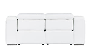 HomeRoots 76" White and Silver Italian Leather Power Reclining Loveseat - Luxurious Comfort & Modern Design 633747