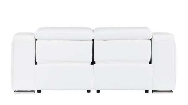 HomeRoots 76" White and Silver Italian Leather Power Reclining Loveseat - Luxurious Comfort & Modern Design 633747