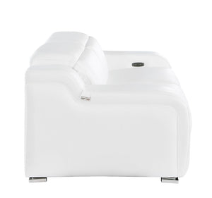 HomeRoots 76" White and Silver Italian Leather Power Reclining Loveseat - Luxurious Comfort & Modern Design 633747