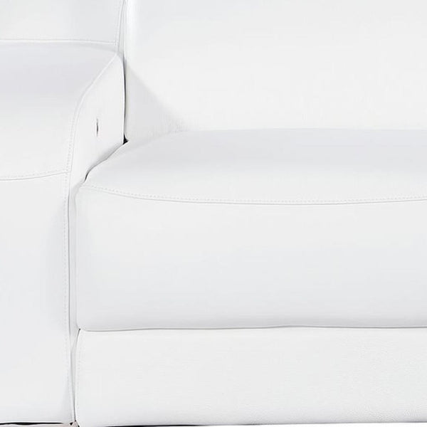 HomeRoots 76" White and Silver Italian Leather Power Reclining Loveseat - Luxurious Comfort & Modern Design 633747