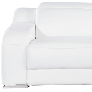 HomeRoots 76" White and Silver Italian Leather Power Reclining Loveseat - Luxurious Comfort & Modern Design 633747