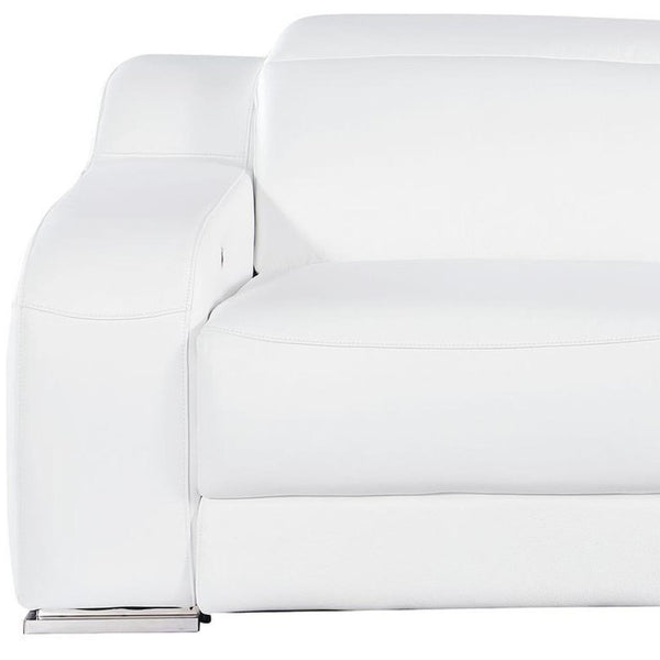 HomeRoots 76" White and Silver Italian Leather Power Reclining Loveseat - Luxurious Comfort & Modern Design 633747