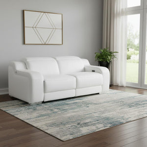HomeRoots 76" White and Silver Italian Leather Power Reclining Loveseat - Luxurious Comfort & Modern Design 633747