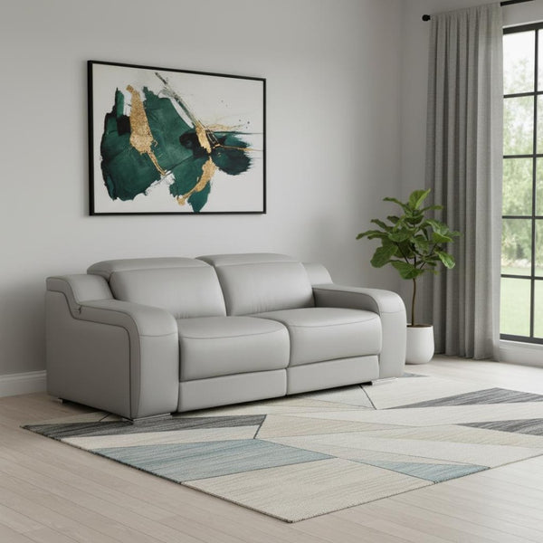HomeRoots 76" Light Gray Italian Leather Power Reclining Loveseat - Luxurious Comfort & Modern Design 633748