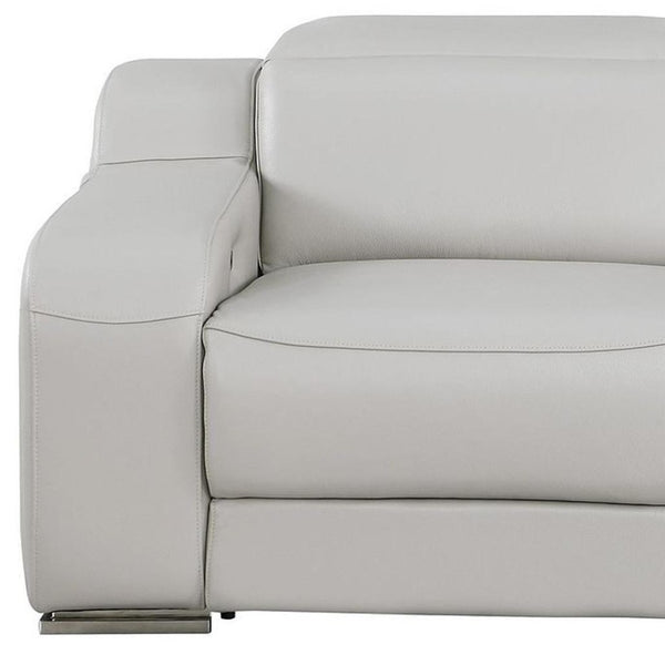 HomeRoots 76" Light Gray Italian Leather Power Reclining Loveseat - Luxurious Comfort & Modern Design 633748