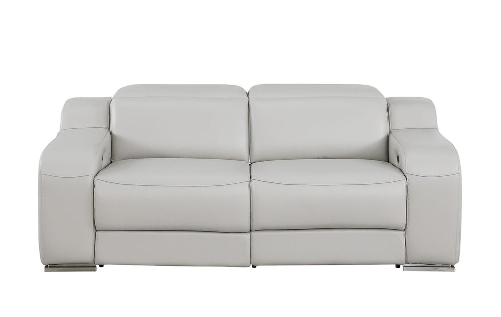 HomeRoots 76" Light Gray Italian Leather Power Reclining Loveseat - Luxurious Comfort & Modern Design 633748