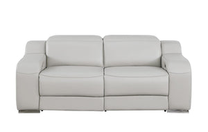 HomeRoots 76" Light Gray Italian Leather Power Reclining Loveseat - Luxurious Comfort & Modern Design 633748