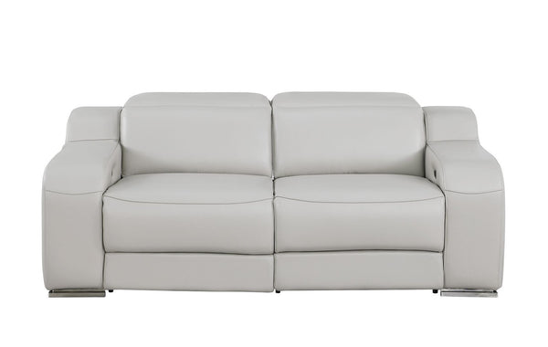 HomeRoots 76" Light Gray Italian Leather Power Reclining Loveseat - Luxurious Comfort & Modern Design 633748