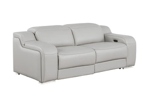 HomeRoots 76" Light Gray Italian Leather Power Reclining Loveseat - Luxurious Comfort & Modern Design 633748