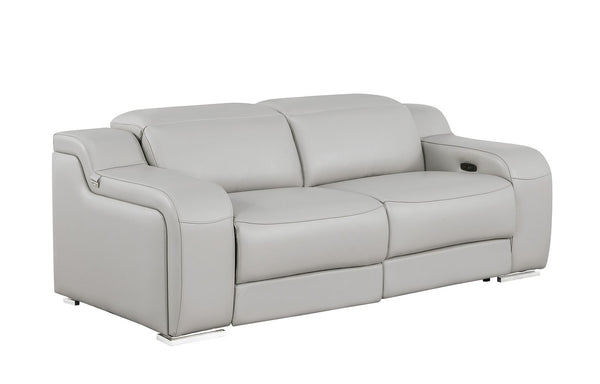 HomeRoots 76" Light Gray Italian Leather Power Reclining Loveseat - Luxurious Comfort & Modern Design 633748
