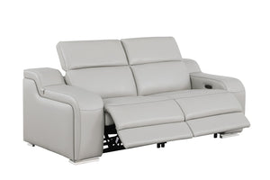 HomeRoots 76" Light Gray Italian Leather Power Reclining Loveseat - Luxurious Comfort & Modern Design 633748