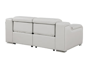 HomeRoots 76" Light Gray Italian Leather Power Reclining Loveseat - Luxurious Comfort & Modern Design 633748