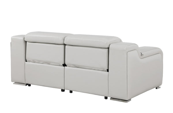 HomeRoots 76" Light Gray Italian Leather Power Reclining Loveseat - Luxurious Comfort & Modern Design 633748