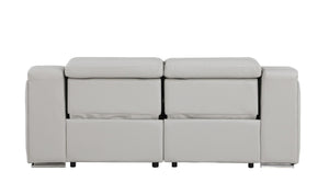 HomeRoots 76" Light Gray Italian Leather Power Reclining Loveseat - Luxurious Comfort & Modern Design 633748