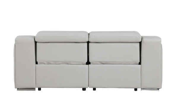 HomeRoots 76" Light Gray Italian Leather Power Reclining Loveseat - Luxurious Comfort & Modern Design 633748