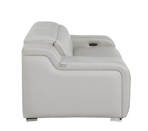 HomeRoots 76" Light Gray Italian Leather Power Reclining Loveseat - Luxurious Comfort & Modern Design 633748