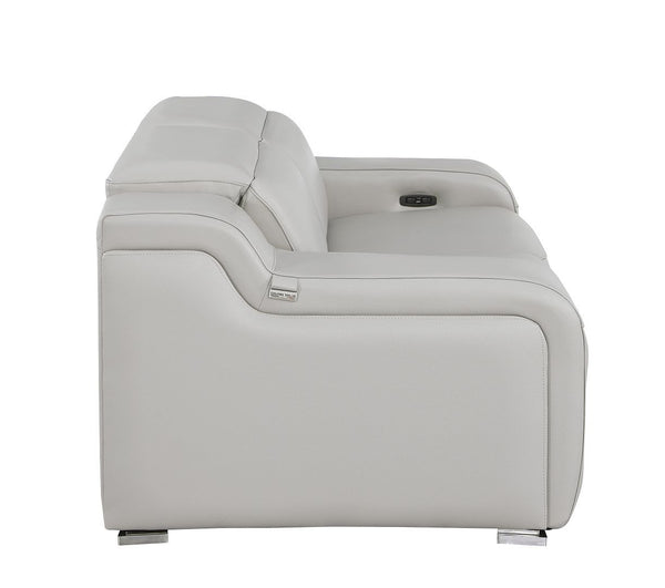 HomeRoots 76" Light Gray Italian Leather Power Reclining Loveseat - Luxurious Comfort & Modern Design 633748