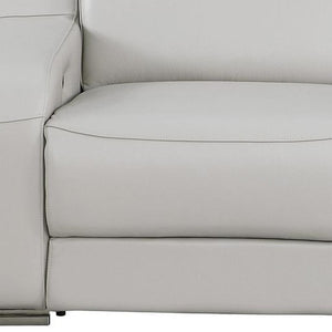 HomeRoots 76" Light Gray Italian Leather Power Reclining Loveseat - Luxurious Comfort & Modern Design 633748