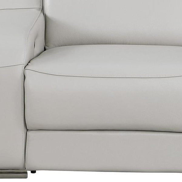 HomeRoots 76" Light Gray Italian Leather Power Reclining Loveseat - Luxurious Comfort & Modern Design 633748