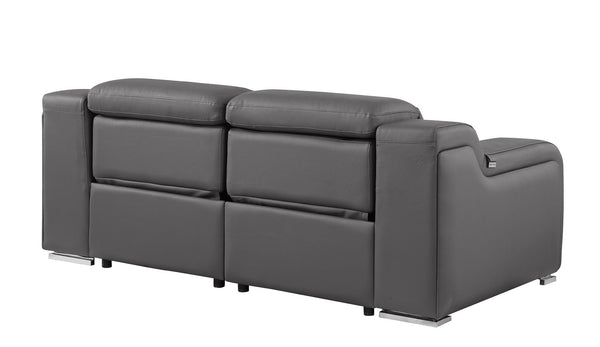 HomeRoots 76" Dark Gray Leather Power Reclining Loveseat with Silver Accents for Ultimate Comfort & Style 633749