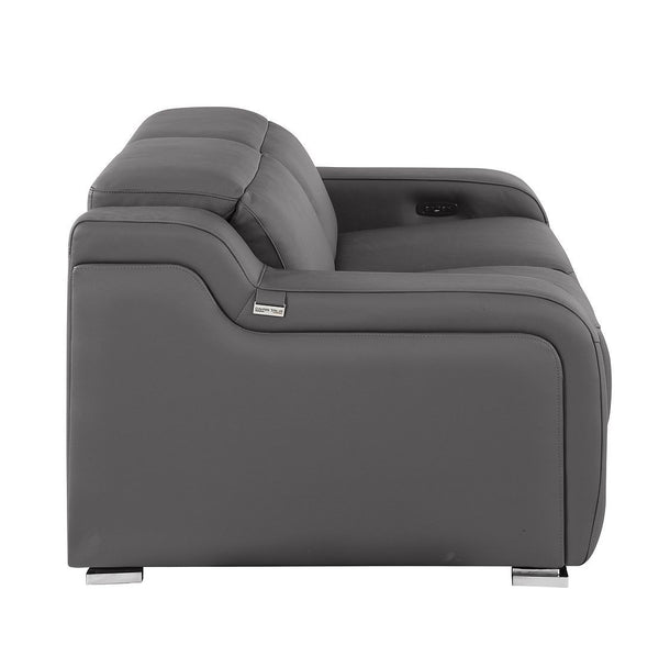 HomeRoots 76" Dark Gray Leather Power Reclining Loveseat with Silver Accents for Ultimate Comfort & Style 633749