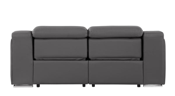 HomeRoots 76" Dark Gray Leather Power Reclining Loveseat with Silver Accents for Ultimate Comfort & Style 633749