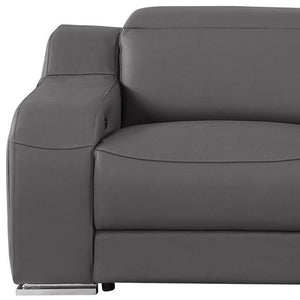 HomeRoots 76" Dark Gray Leather Power Reclining Loveseat with Silver Accents for Ultimate Comfort & Style 633749