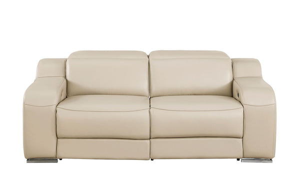 HomeRoots 76" Beige Italian Leather Power Reclining Loveseat - Luxurious Comfort for Modern Living Spaces 633750