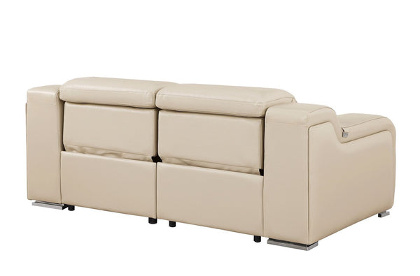 HomeRoots 76" Beige Italian Leather Power Reclining Loveseat - Luxurious Comfort for Modern Living Spaces 633750
