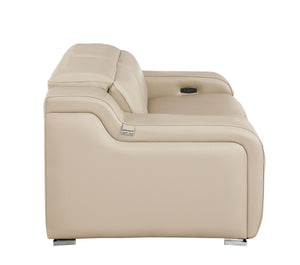 HomeRoots 76" Beige Italian Leather Power Reclining Loveseat - Luxurious Comfort for Modern Living Spaces 633750