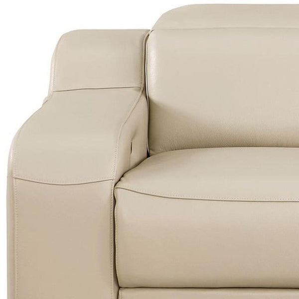 HomeRoots 76" Beige Italian Leather Power Reclining Loveseat - Luxurious Comfort for Modern Living Spaces 633750