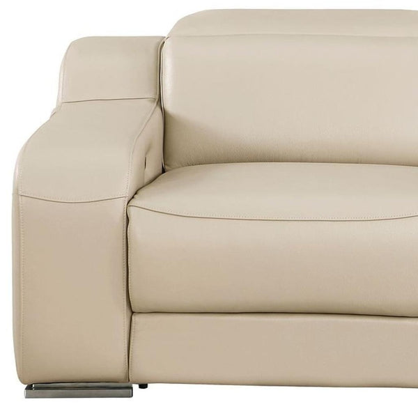 HomeRoots 76" Beige Italian Leather Power Reclining Loveseat - Luxurious Comfort for Modern Living Spaces 633750