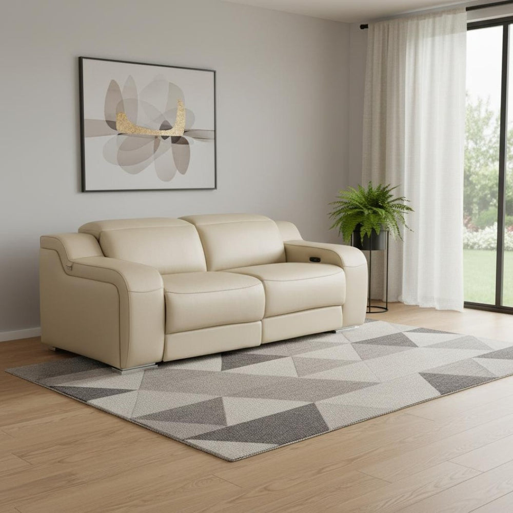 HomeRoots 76" Beige Italian Leather Power Reclining Loveseat - Luxurious Comfort for Modern Living Spaces 633750