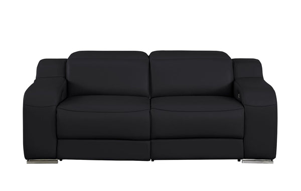 HomeRoots 76" Black and Silver Italian Leather Power Reclining Loveseat – Luxurious Comfort for Stylish Living 633751