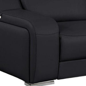 HomeRoots 76" Black and Silver Italian Leather Power Reclining Loveseat – Luxurious Comfort for Stylish Living 633751