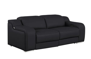 HomeRoots 76" Black and Silver Italian Leather Power Reclining Loveseat – Luxurious Comfort for Stylish Living 633751