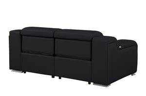 HomeRoots 76" Black and Silver Italian Leather Power Reclining Loveseat – Luxurious Comfort for Stylish Living 633751