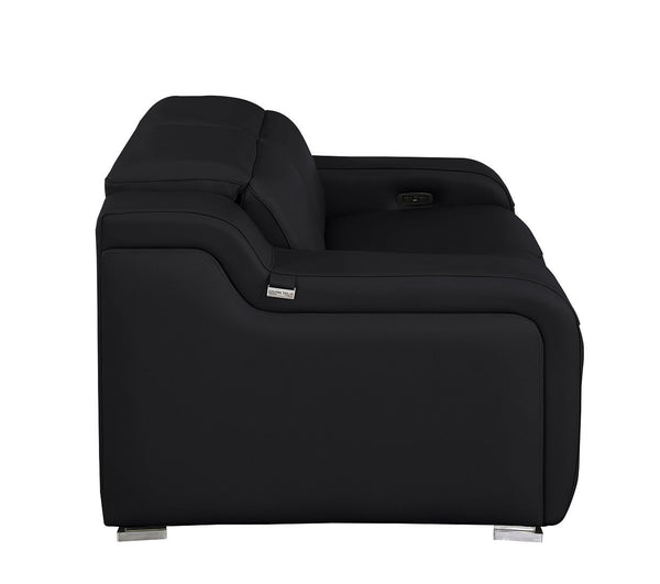 HomeRoots 76" Black and Silver Italian Leather Power Reclining Loveseat – Luxurious Comfort for Stylish Living 633751