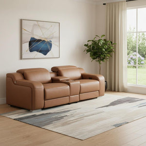 HomeRoots 76" Luxurious Cognac Leather Power Reclining Loveseat with Storage & Cup Holders for Ultimate Comfort 633752