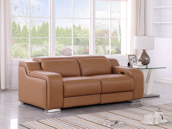 HomeRoots 76" Luxurious Cognac Leather Power Reclining Loveseat with Storage & Cup Holders for Ultimate Comfort 633752