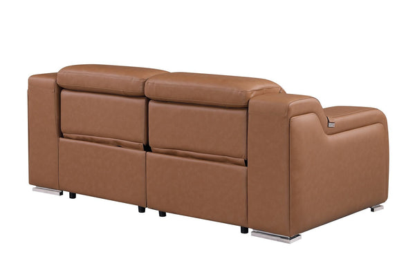 HomeRoots 76" Luxurious Cognac Leather Power Reclining Loveseat with Storage & Cup Holders for Ultimate Comfort 633752