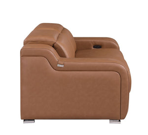 HomeRoots 76" Luxurious Cognac Leather Power Reclining Loveseat with Storage & Cup Holders for Ultimate Comfort 633752