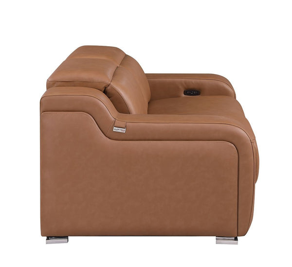 HomeRoots 76" Luxurious Cognac Leather Power Reclining Loveseat with Storage & Cup Holders for Ultimate Comfort 633752