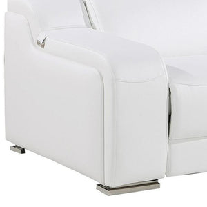 HomeRoots 89" Italian Leather Power Reclining Loveseat with Storage, Cup Holders & Modern Silver Accents 633753