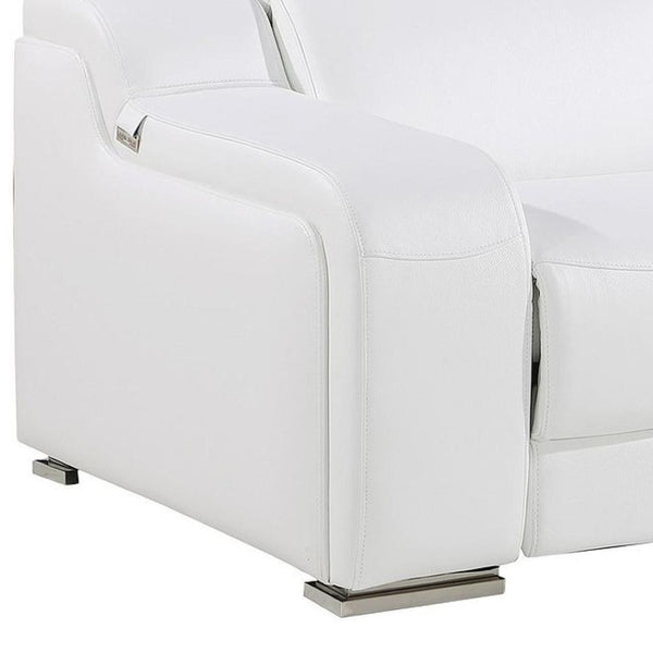 HomeRoots 89" Italian Leather Power Reclining Loveseat with Storage, Cup Holders & Modern Silver Accents 633753