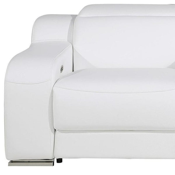 HomeRoots 89" Italian Leather Power Reclining Loveseat with Storage, Cup Holders & Modern Silver Accents 633753