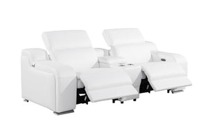 HomeRoots 89" Italian Leather Power Reclining Loveseat with Storage, Cup Holders & Modern Silver Accents 633753